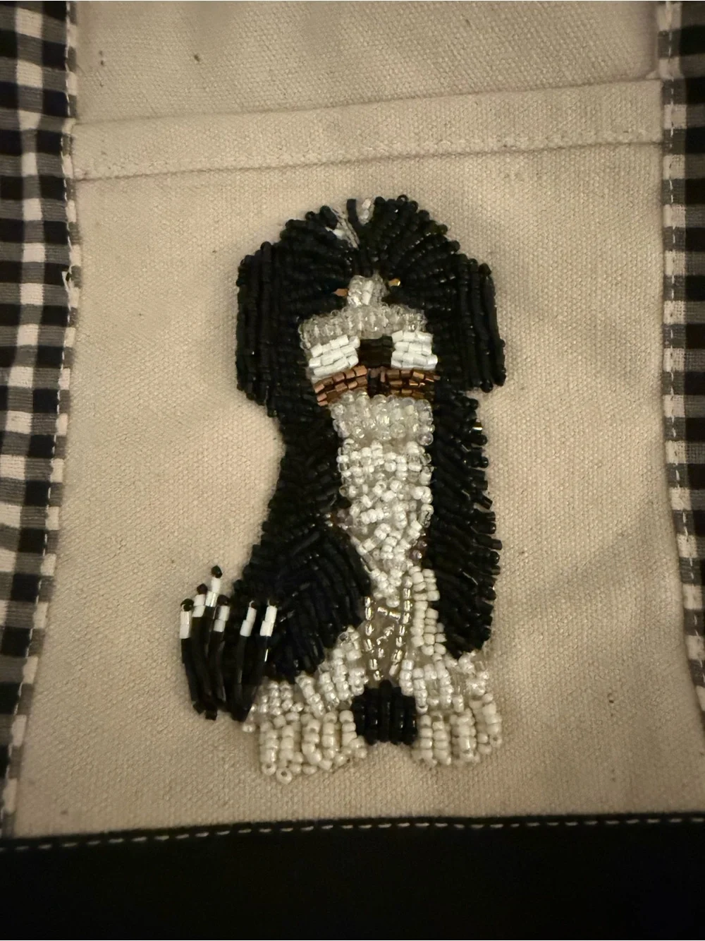Viral Canvas Dog Tote Bag with Black & White Bernadoodle Beaded Dog Design